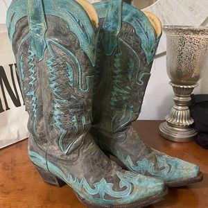 Corral Washed Black and Turquoise Cowgirl Boots